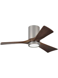 Irene 42 inch Flush-Mount Ceiling Fan with Solid Wood Blades and Light Kit in Brushed Nickel.
